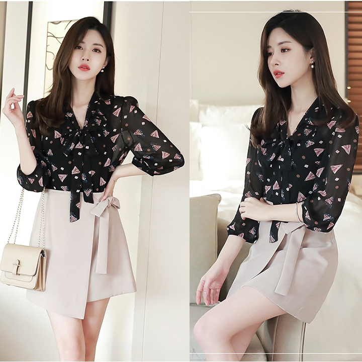 [HCM]Áo Sơ Mi Nữ In Họa Tiết Thời Trang