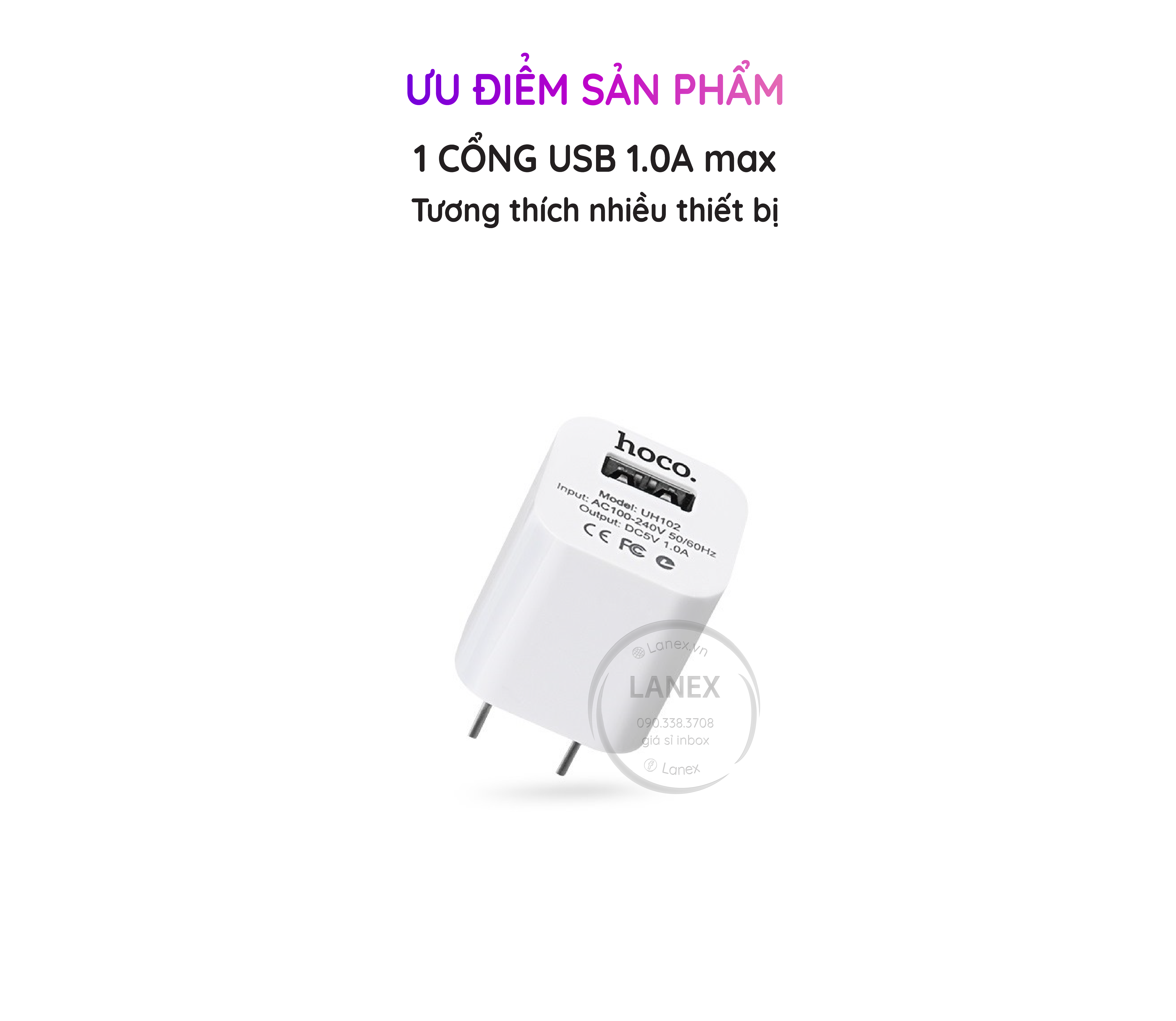 Cóc Sạc Nhanh Hoco Uh102 1 Cổng Usb 1.0a