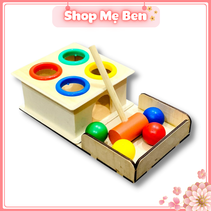 Giáo cụ montessori giúp bé tăng khả năng vận động tinh - đập bóng kèm khay-tháp cầu vồng- mê cung luồn hạt- xúc xắc gậy