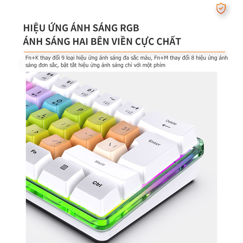 Bàn Phím Cơ  RGB Led Chế Độ Có Dây  Bố cục 61 phím Silicon lỏng,switch màng Cắm là sử dụng ,Type-c/USB, phân tách riêng bàn phím và dây