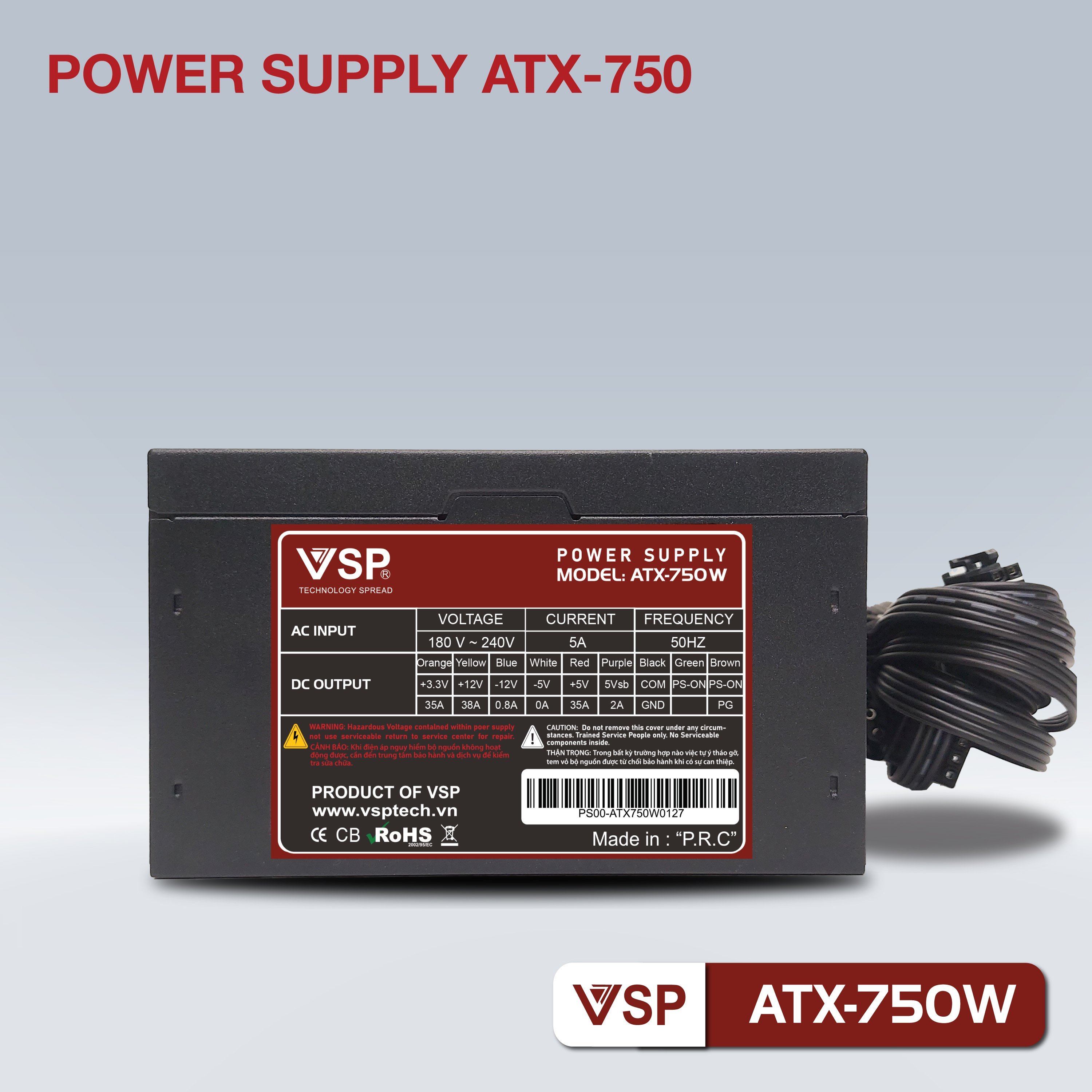 Nguồn máy tính VSP 750W (4+4pin)