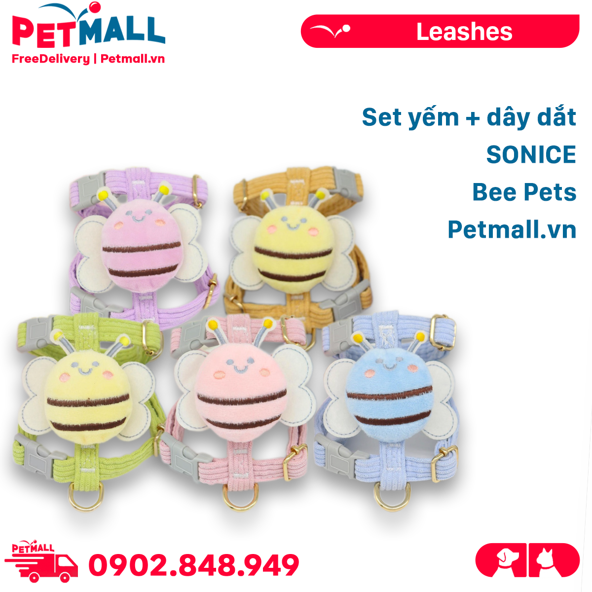 Set yếm + dây dắt sonice bee pets petmall