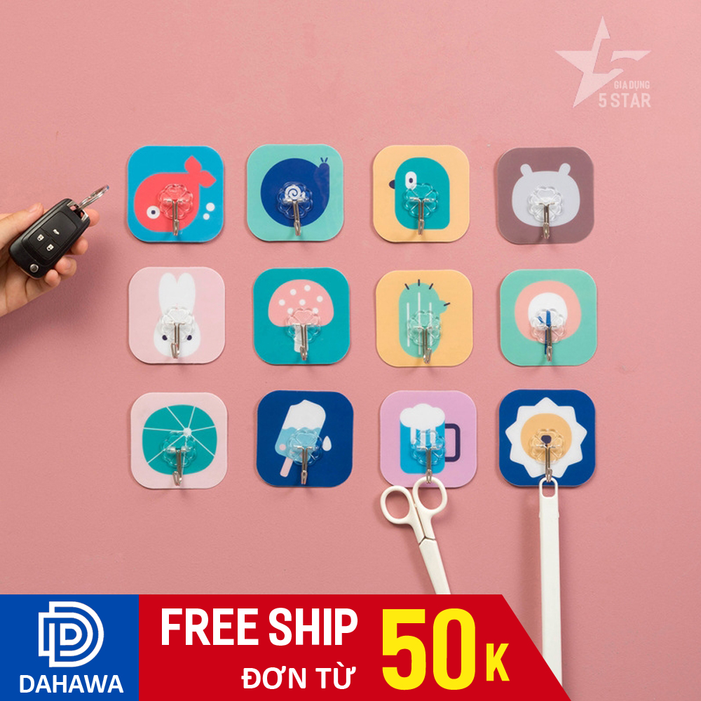 Combo 2 móc dán tường keo siêu dính chịu lực 5kg icon hoạt hình siêu cute treo vật dụng nhà bếp, nhà tắm tiện lợi