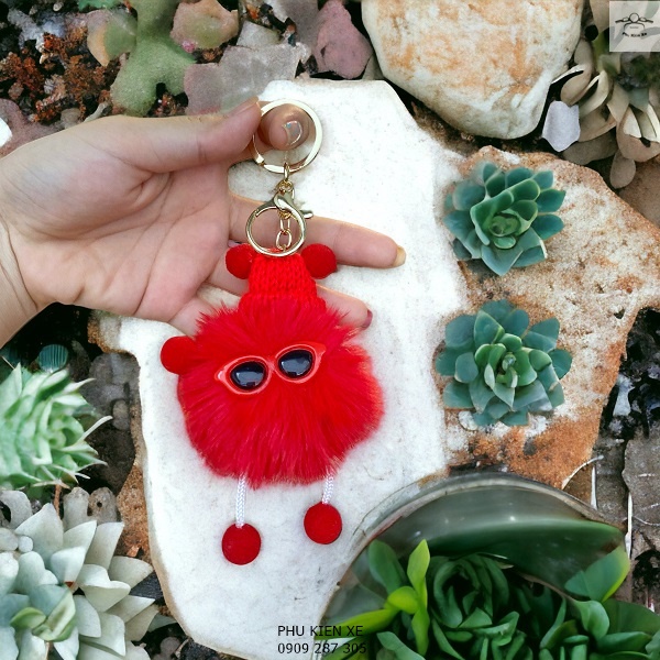 Móc khóa búp bê lông thỏ siêu mịn
