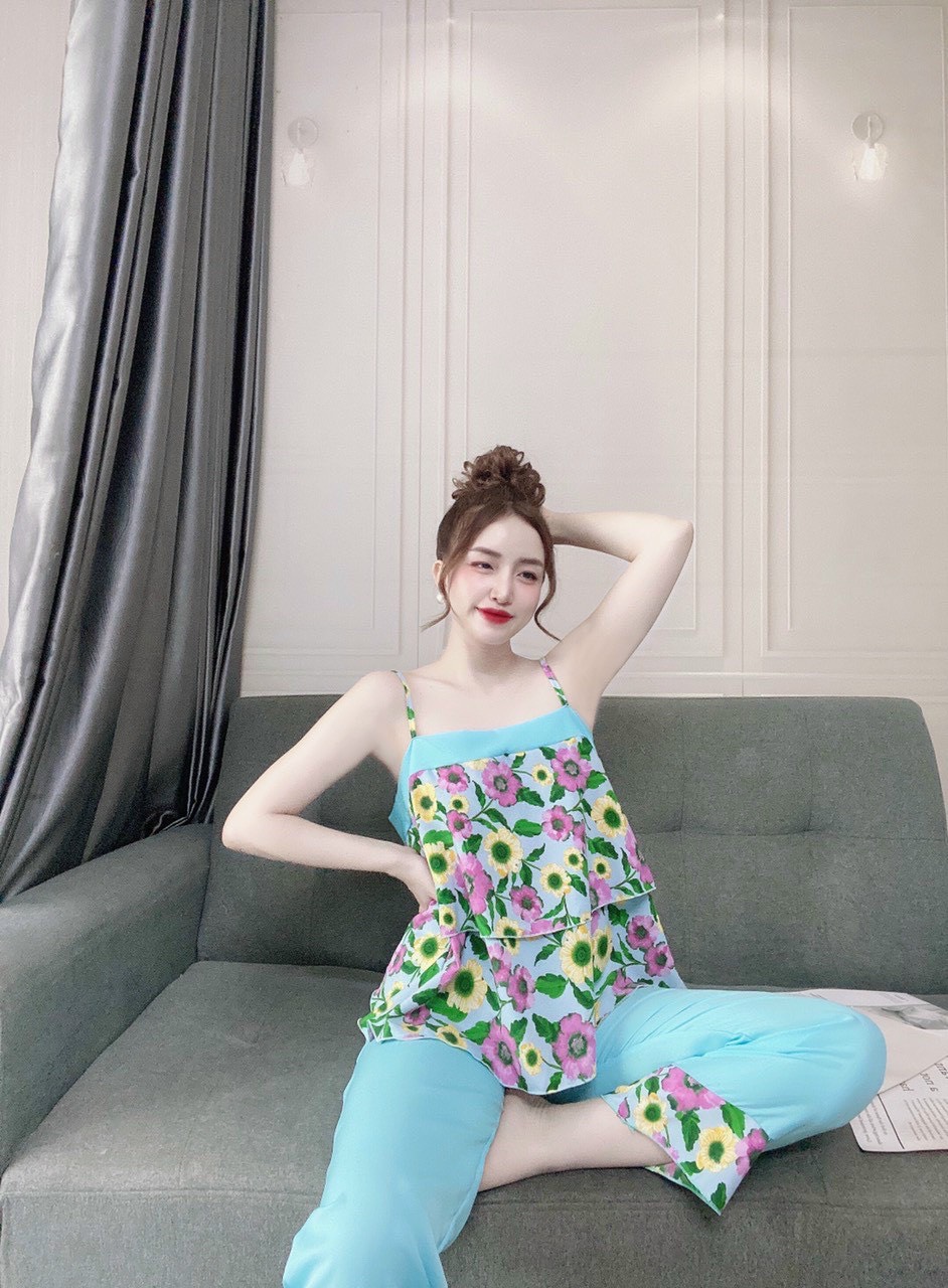 Đồ Bộ Dài Hai Dây Bím Vải Đũi Xốp Mềm Mại Thấm Hút - Freesize Dưới 60kg