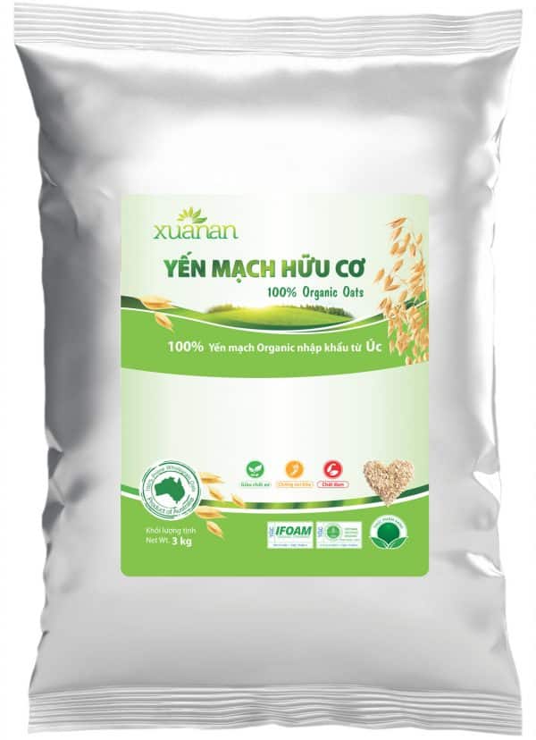 Yến Mạch Hữu Cơ Xuân An [ko đường] Túi 3Kg [cán dẹt] (Giảm 20%)