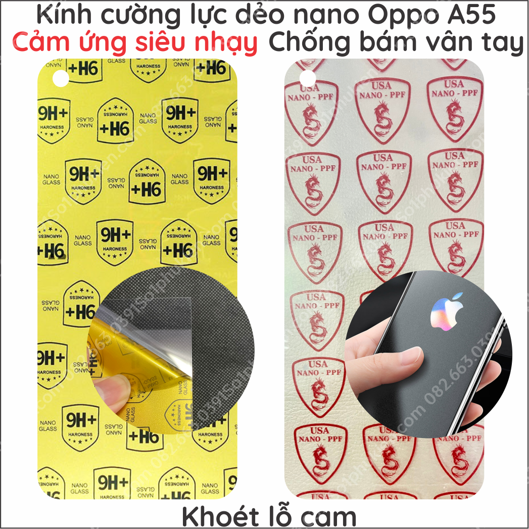 Dán cường lực oppo a55 4g 5g dẻo nano chuẩn cường lực 9h+, chống vỡ
