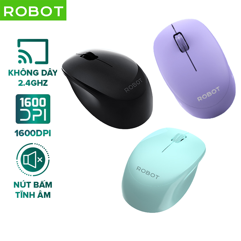 Chuột không dây Robot M210S tĩnh âm silent nhấp im lặng kết nối USB nhỏ gọn tiện dụng độ chính xác cao cho máy tính xách tay laptop pc phù hợp văn phòng dạy online học online