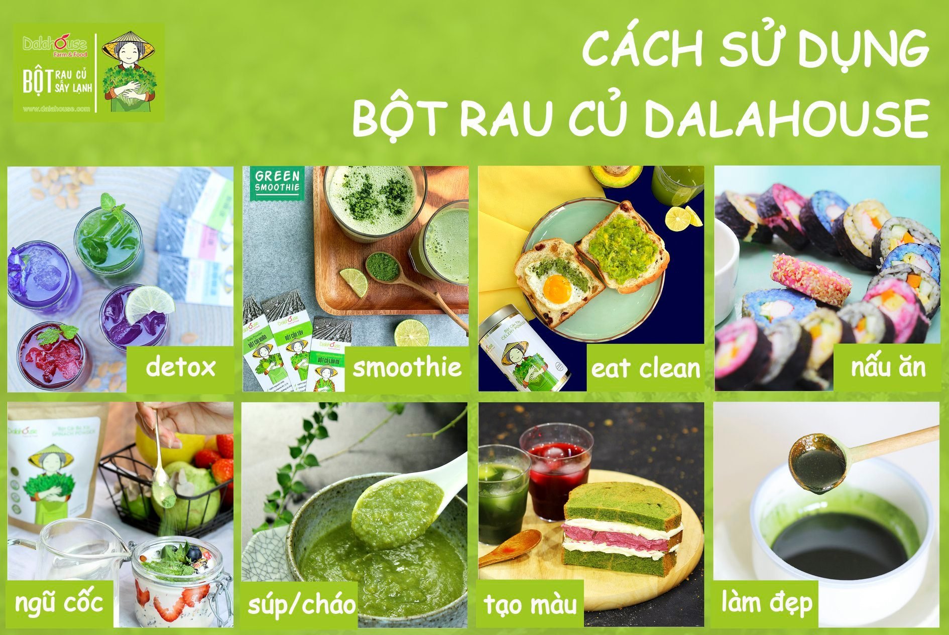 Bột cỏ lúa mì hữu cơ Dalahouse (Hộp 20 gói x3gr)