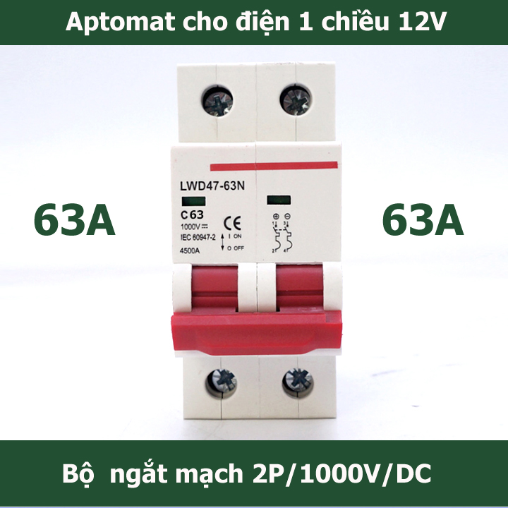Bộ ngắt mạch CB DC 1000V điện một chiều cầu dao chuyên dụng cho Solar Năng Lượng Mặt Trời 63A LW-át 1 chiều - át tô mát- aptomat-cb1000v