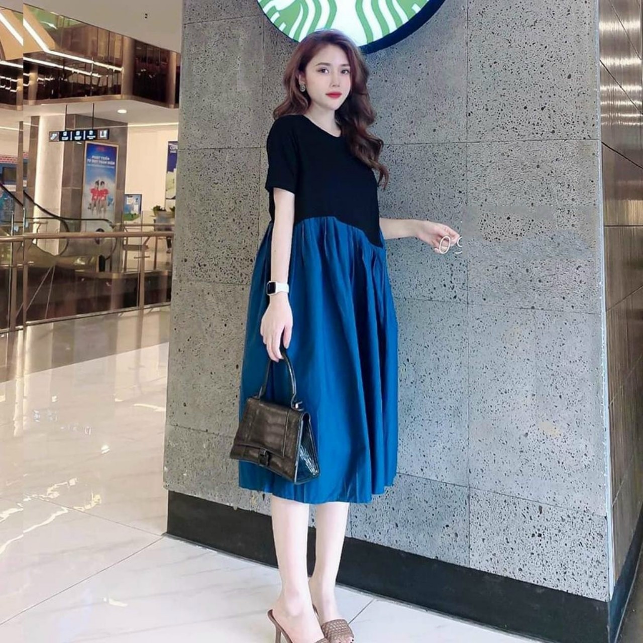Đầm bầu, váy bầu dáng suông, đầm bầu thiết kế tay dài xinh xắn