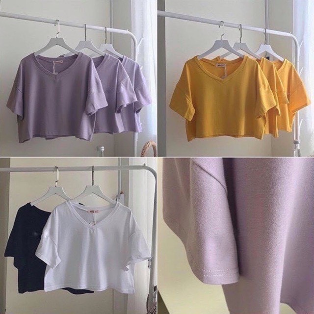 [Yến Trần] Áo Croptop Basic Cổ Tim Chất Cotton Đủ 4 Màu Hot Hit