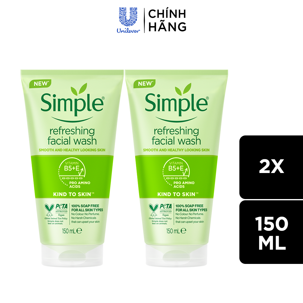 Combo 2 Sữa rửa mặt Simple lành tính sạch thoáng - cho da nhạy cảm 150ml/chai