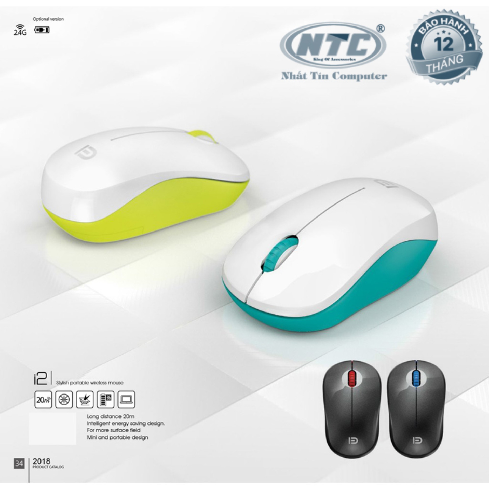 Chuột không dây Wireless FD i2 thiết kế nhỏ gọn, tiện dụng, màu sắc đa dạng, pin dùng tới 12 tháng