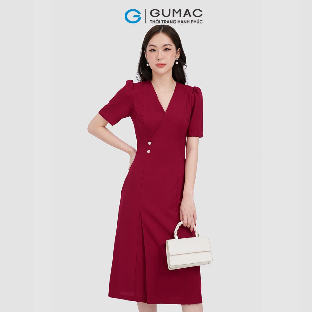 Đầm chéo ngực phối nút thời trang GUMAC DC11055
