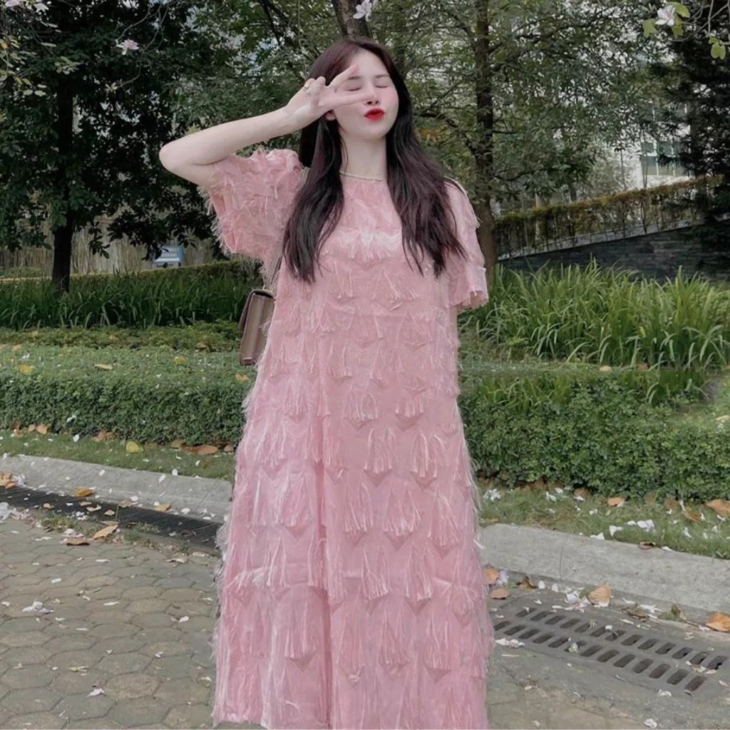 Váy bầu , đầm bầu thu đông thiết kế hoa nhí chất lụa mềm mại vintage - dáng xuông thoải mái kèm đai thắt nơ