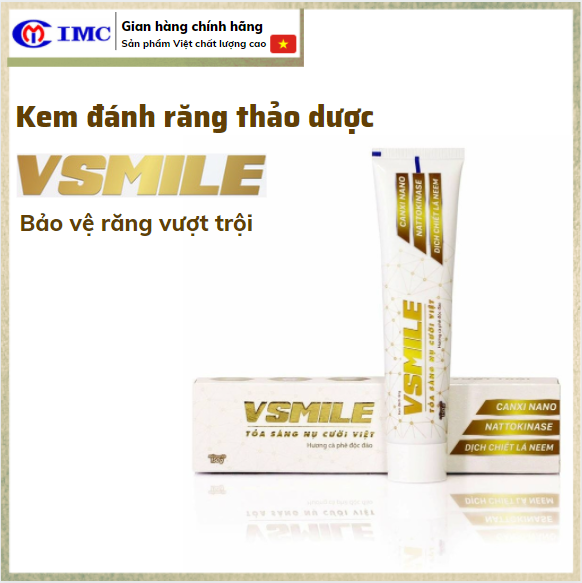 Kem đánh răng thảo dược thiên nhiên Vsmile ngừa viêm nướu, chống sâu răng, giúp răng trắng sáng, không cay, không bọt