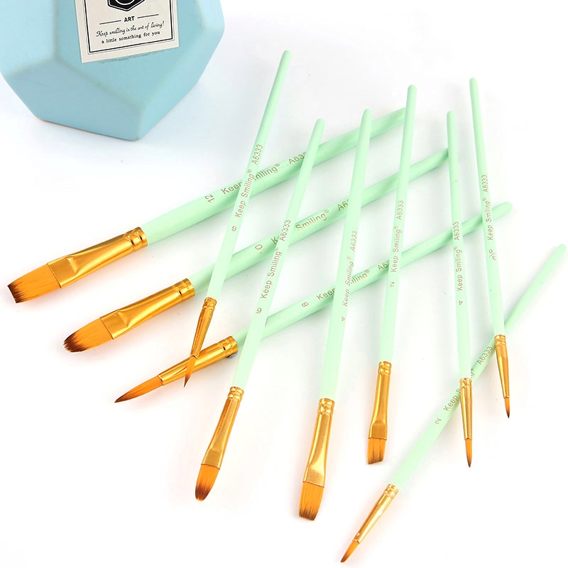 [DA ĐEN] Bộ 10 Cọ Vẽ Cơ Bản Keep Smiling Xanh Mint Pastel (A6333)