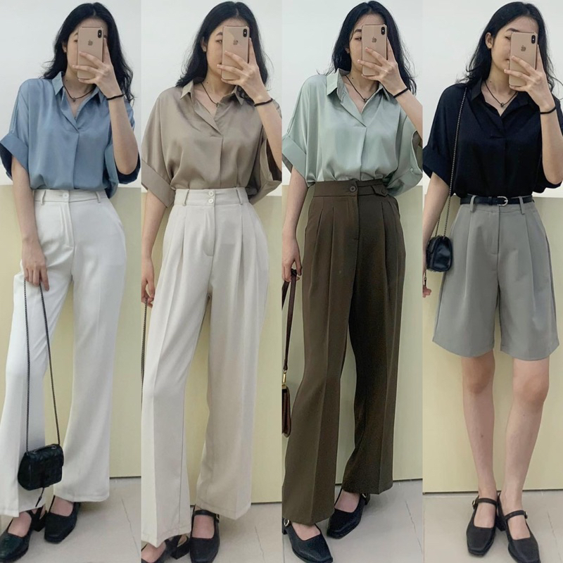 Áo sơ mi lụa ngắn tay 718, Áo sơ mi nữ Hàn Quốc