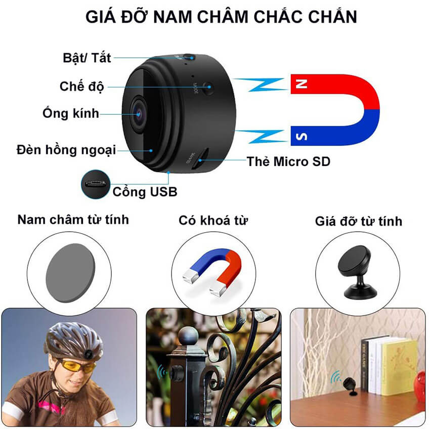 Camera wifi mini A9 HD 1080P không dây kết nối điện thoại từ xa, camera siêu nhỏ có Led hồng ngoại chống trộm sử dụng ban đêm, camera Ip kết nối Wifi, camera giám sát không dây