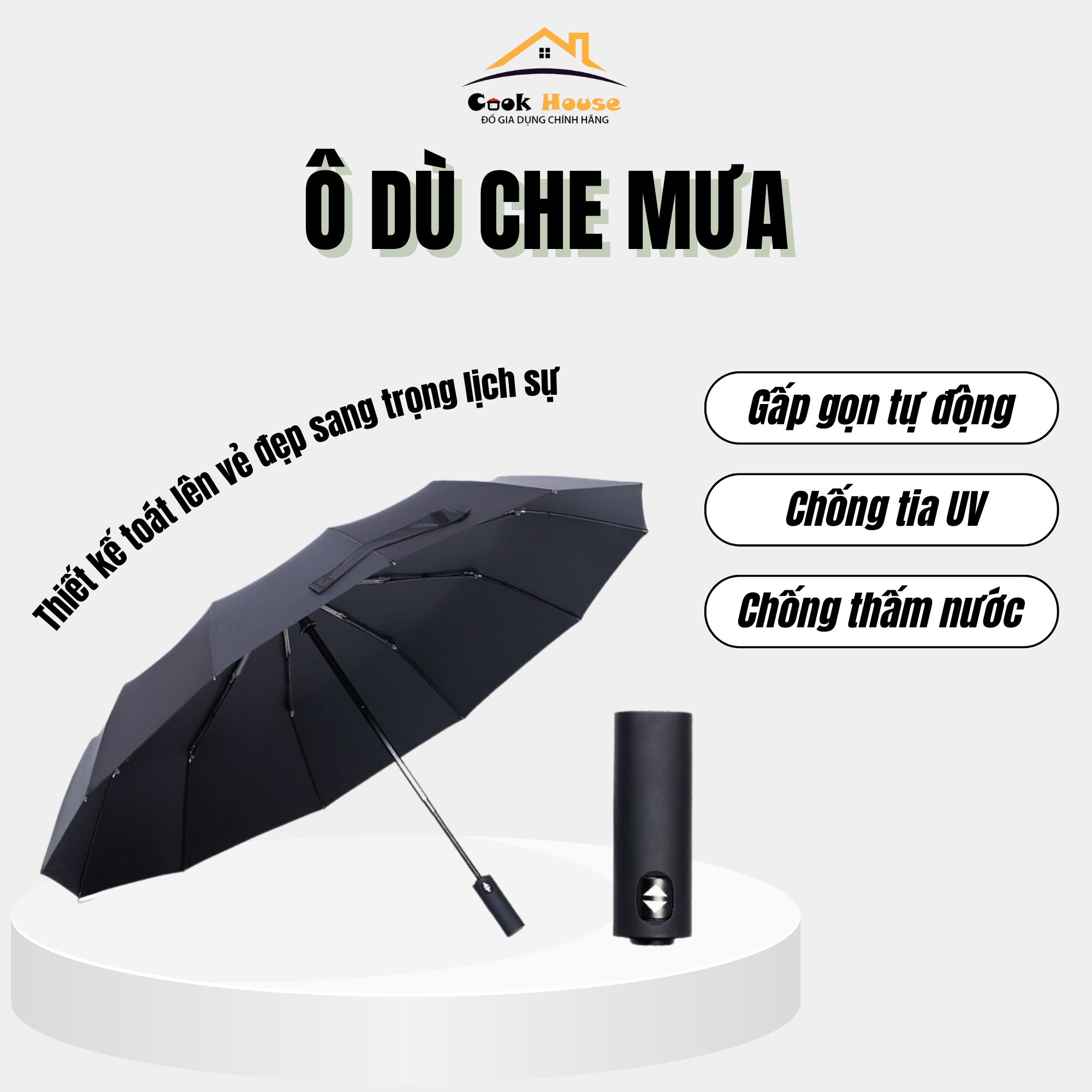 Ô Dù Che Mưa Gấp Gọn Tự Động Bật Mở Phủ Lớp Chống Tia UV Che Mưa Che Nắng Ngoài Trời Cầm Tay Nút Bấm Tiện Lợi Chống Thấm Tuyệt Đối Chất Liệu Vải Dù Chống Nhăn