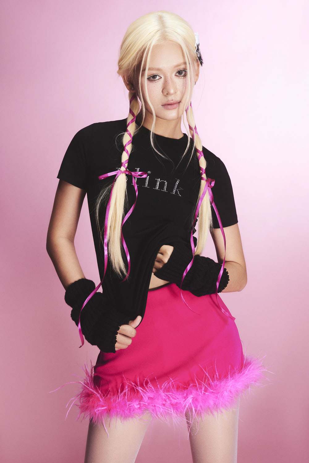 [Outlet Sale] Dottie - Blink Rhinestone T-Shirt - Black - T0789