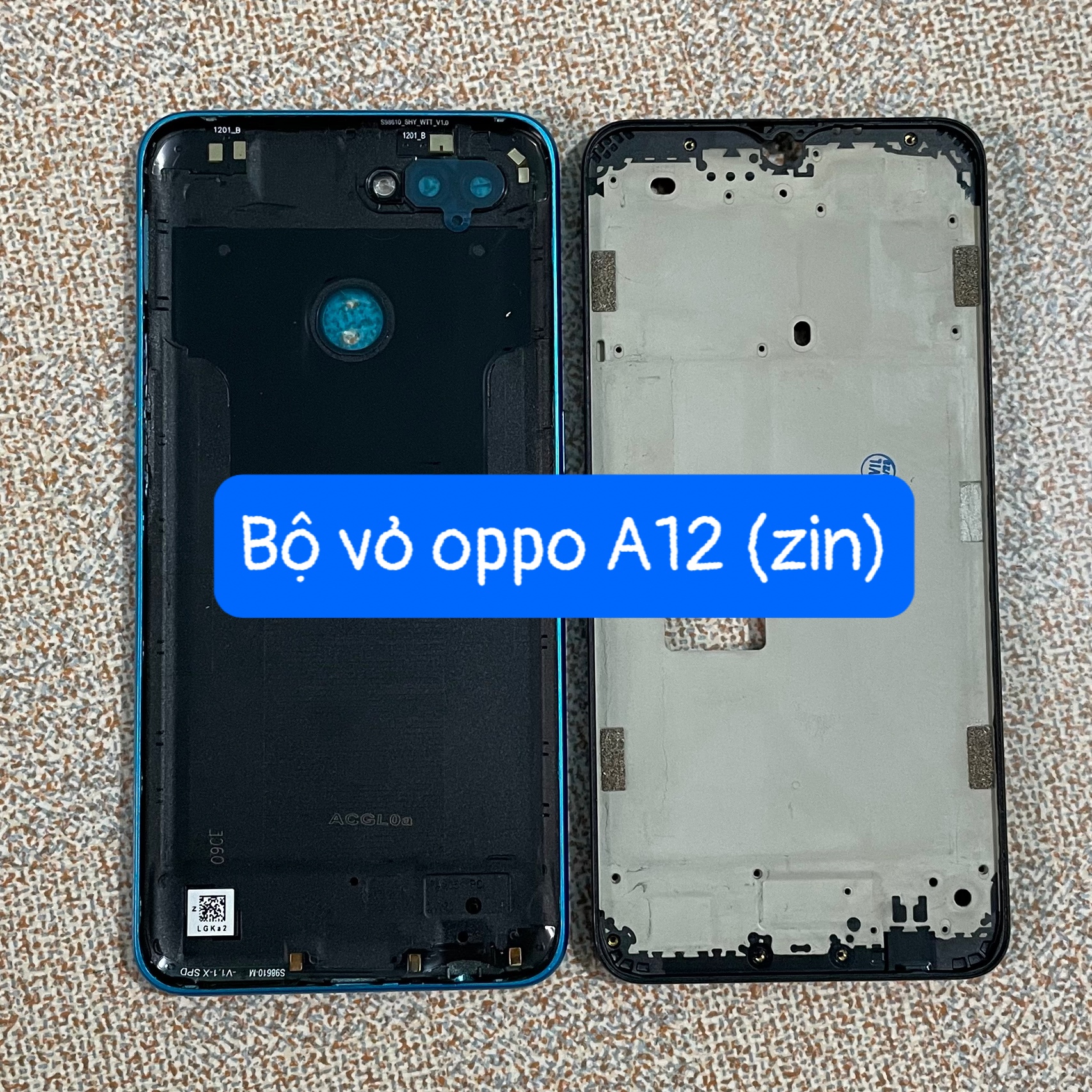 bộ xương vỏ oppo A12 (zin) kèm khay sim,phím,kính camera