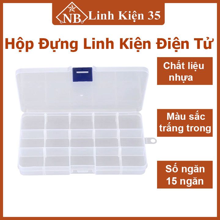 Hộp nhựa đựng linh kiện điện tử 15 ngăn trong suốt đựng ic, trang sức, ốc vít