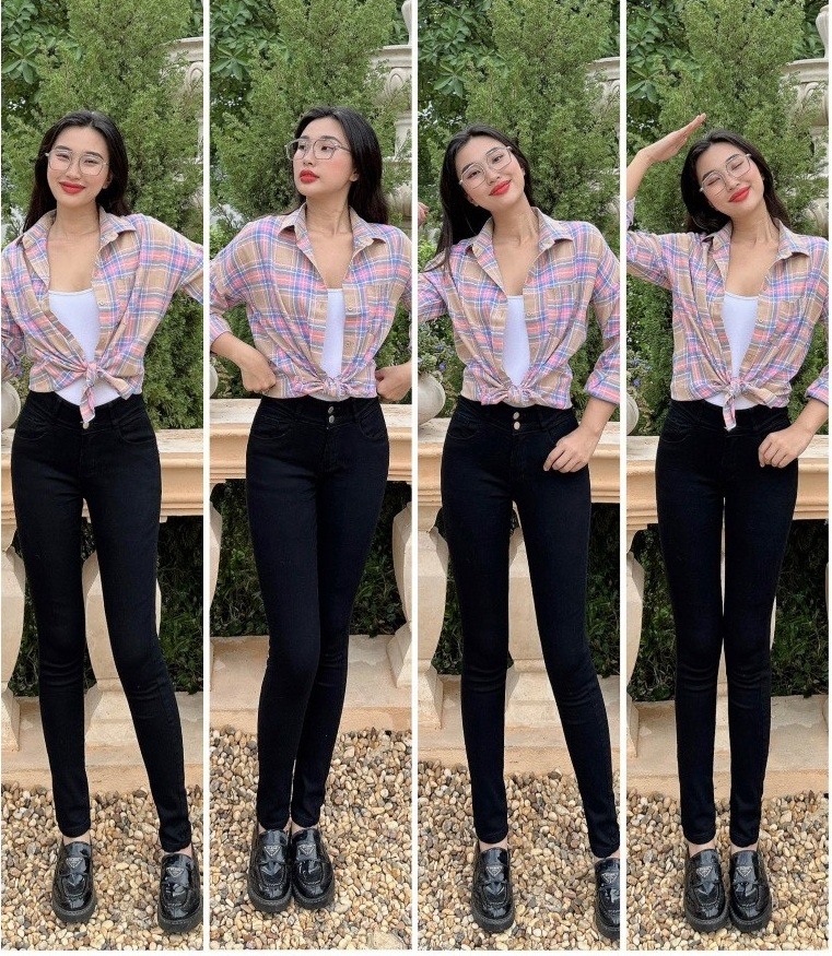 Quần jeans kaki nữ rách gối màu đen cao cấp