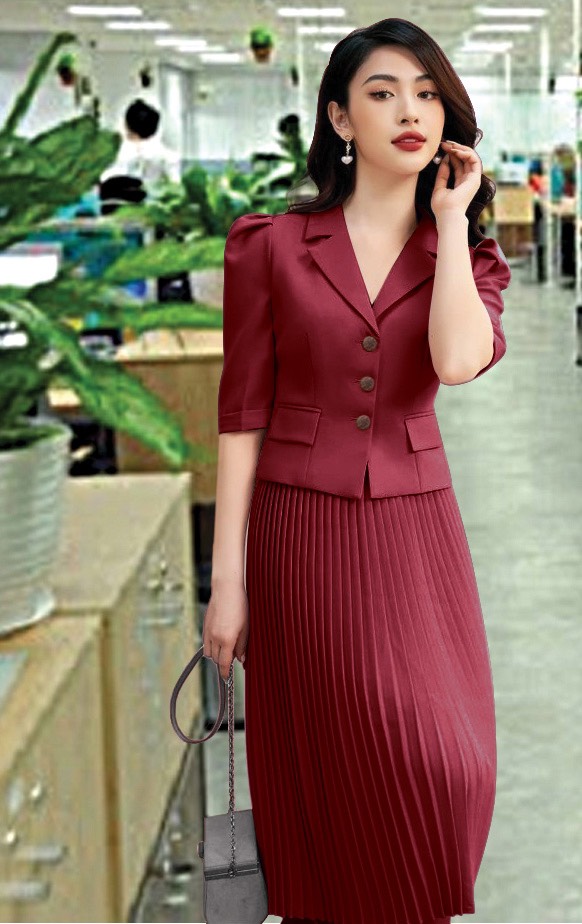 [HCM]SET CỔ VEST NÚT BỌC CHÂN VÁY DẬP LY