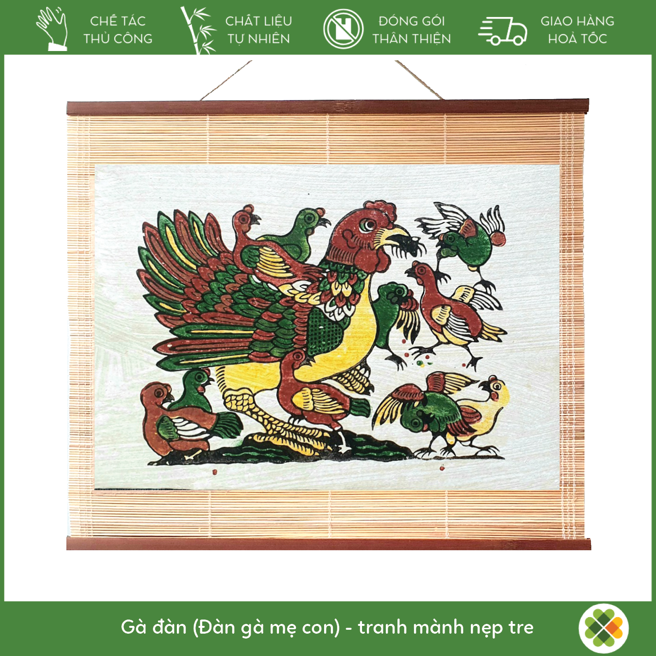 Hen Surrounded by Chickens - Dong Ho folk woodcut painting