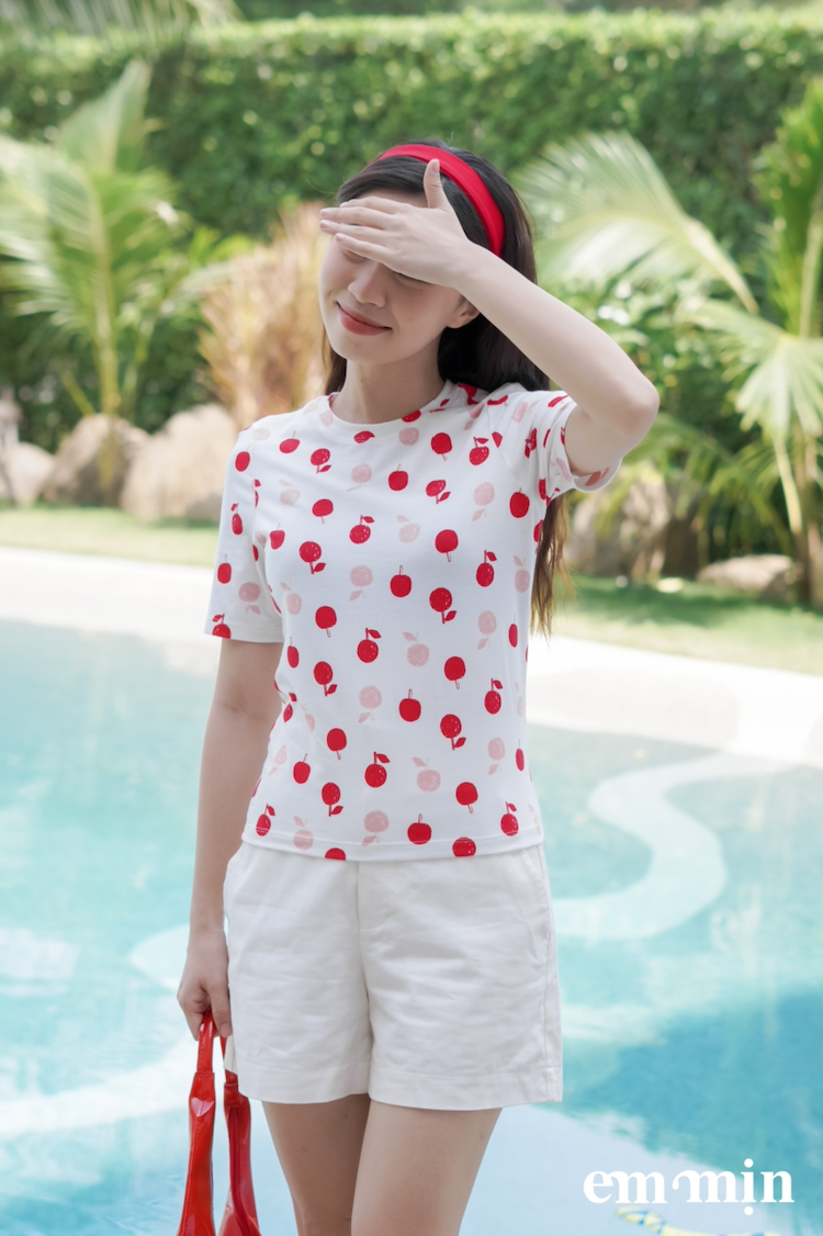 Áo thun hoa tay lửng 100% cotton