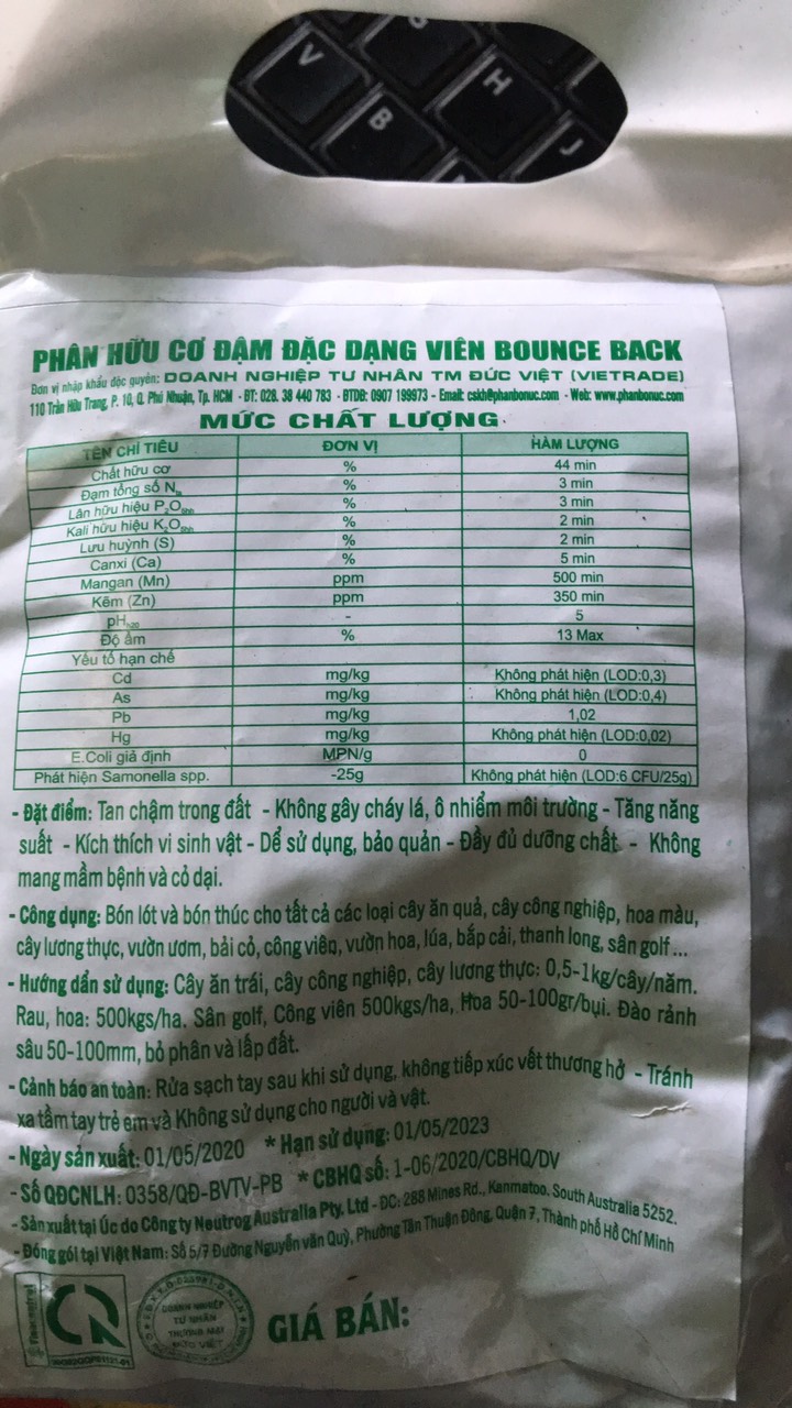 Gói 1kg PHÂN Hữu Cơ DYNAMIC ÚC Cao Cấp - BOUNCE BACK - BB