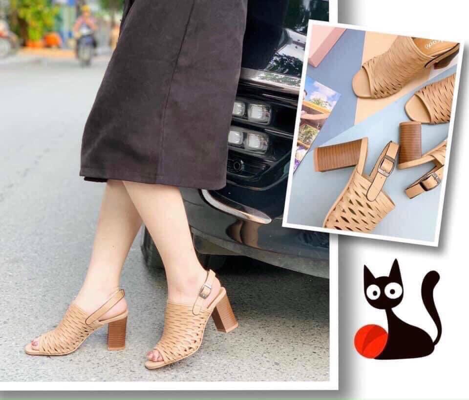 Sandal Nữ Da Thật Gót Trụ Cao 7cm