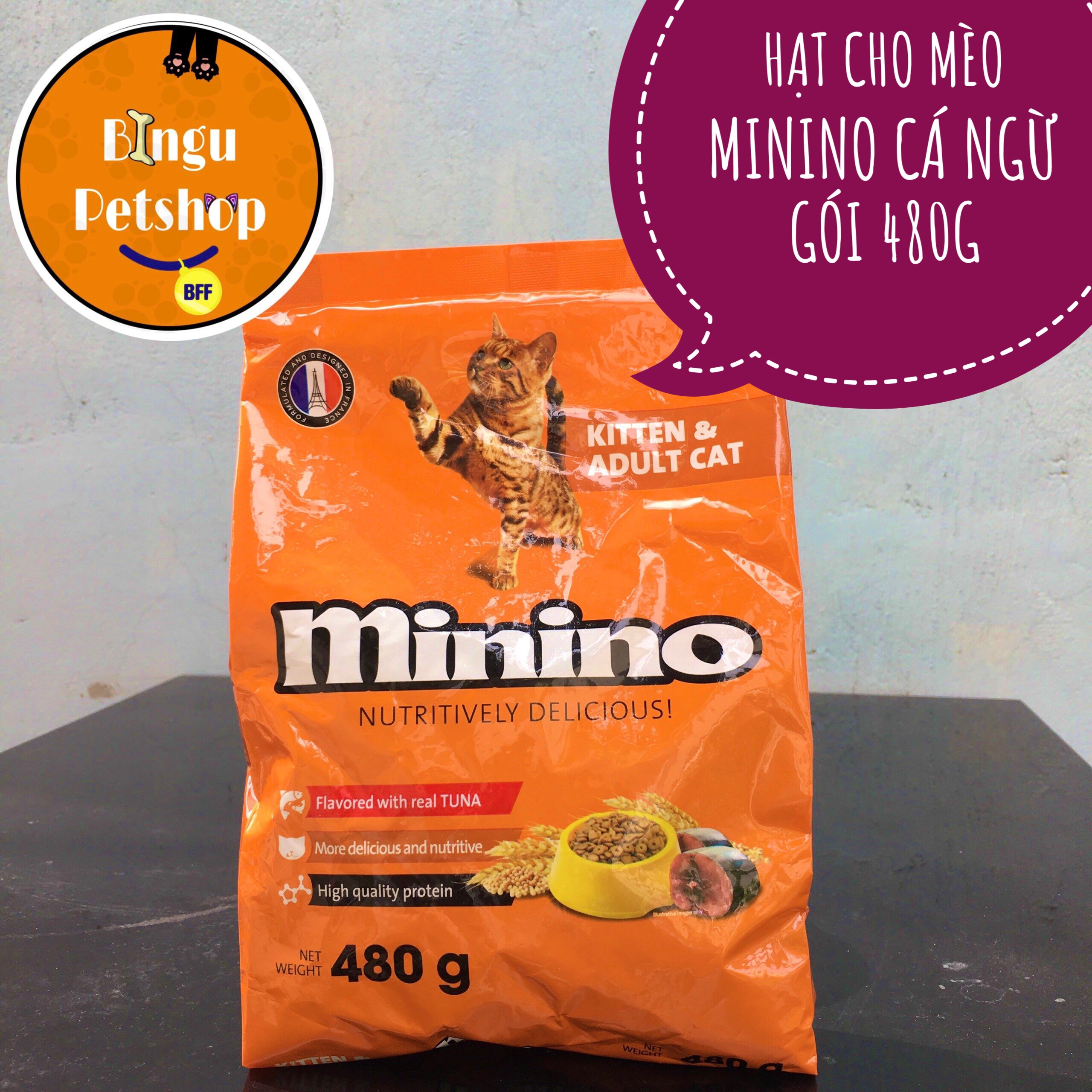 Hạt Khô Minino Cho Mèo Lớn & Nhỏ Vị Cá Ngư | Gói 480g