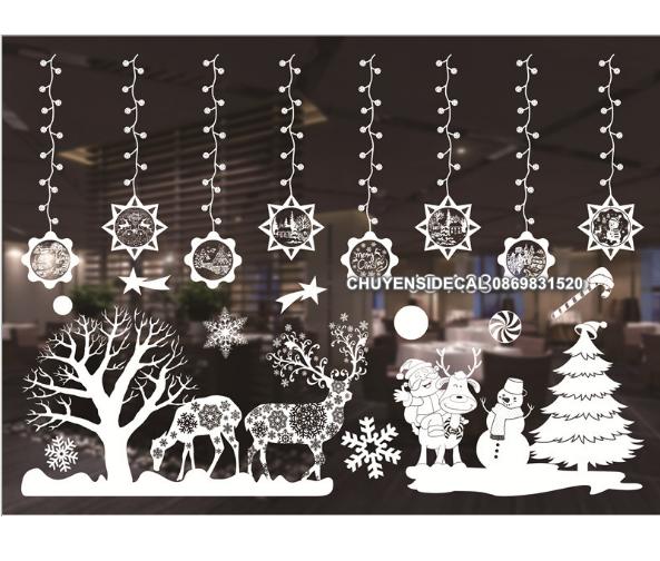 [HCM]Decal Trang Trí Noel Hai Mặt Hít Tĩnh Điện Không Dơ Kính- Rèm Hoa Sao Hoa Văn Tinh Tế