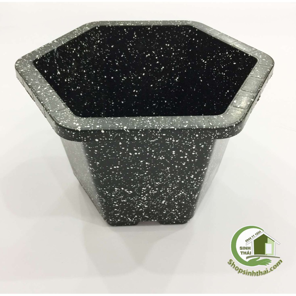 [HCM]Chậu nhựa trồng cây giả đá màu đen hình lục giác