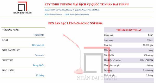 Đèn bàn sạc Led Panasonic NNP60946 - Màu Hồng