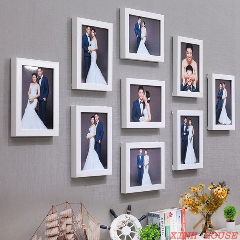 Bộ Khung Ảnh Treo Tường Phòng Khách, Văn Phòng KA906m2 Trắng tặng đinh, móc treo tiện lợi và sơ đồ định vị- Bảo Hành Gãy Vỡ - Miễn Phí In Ảnh