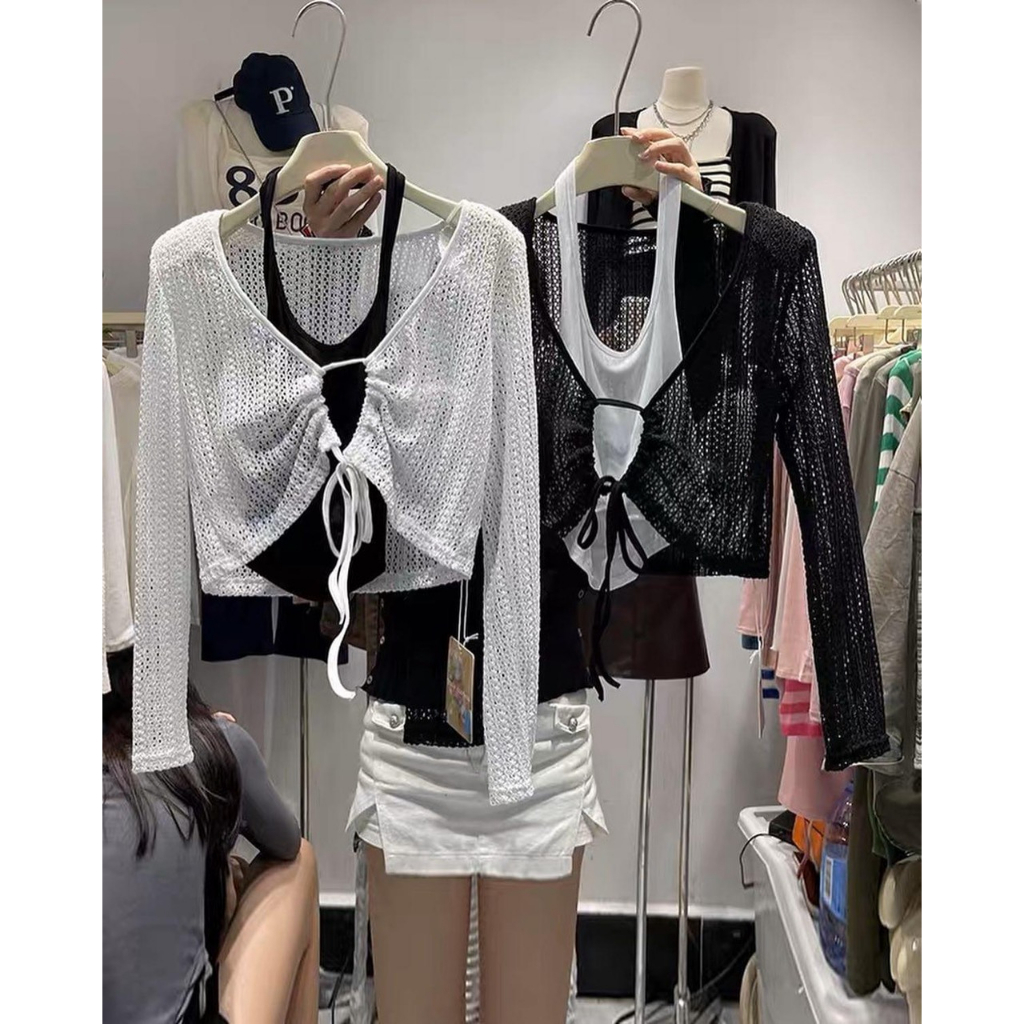 Áo lưới buộc dây ngực + yếm trước đi chơi, đi biển