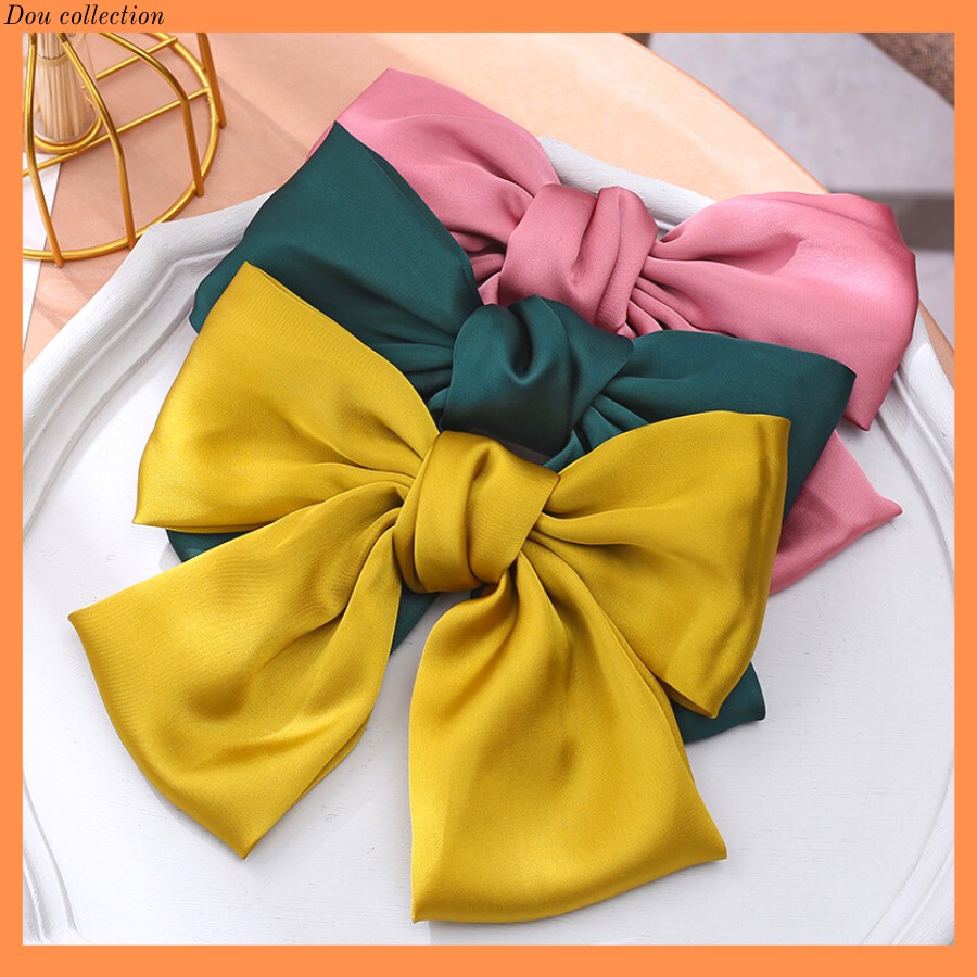 Kẹp Tóc Đính Nơ Chất Lụa Satin Mềm Nhiều Màu - Mã KT001