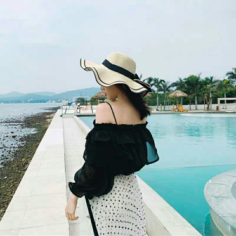 Nón thời trang nữ vành rộng đi biển (Trắng)