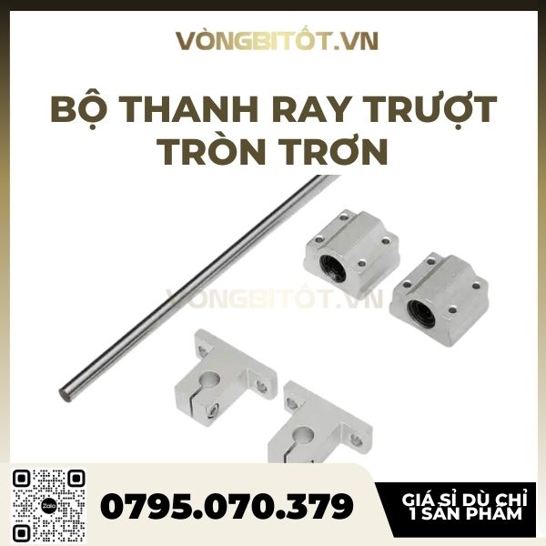 Bộ Thanh Trượt Tròn Trục 25 mm dài 1000mm (Gồm 2 thanh trượt tròn SC25 dài 1000mm + 4 Hộp SCS25 + 4 Kẹp SK25)