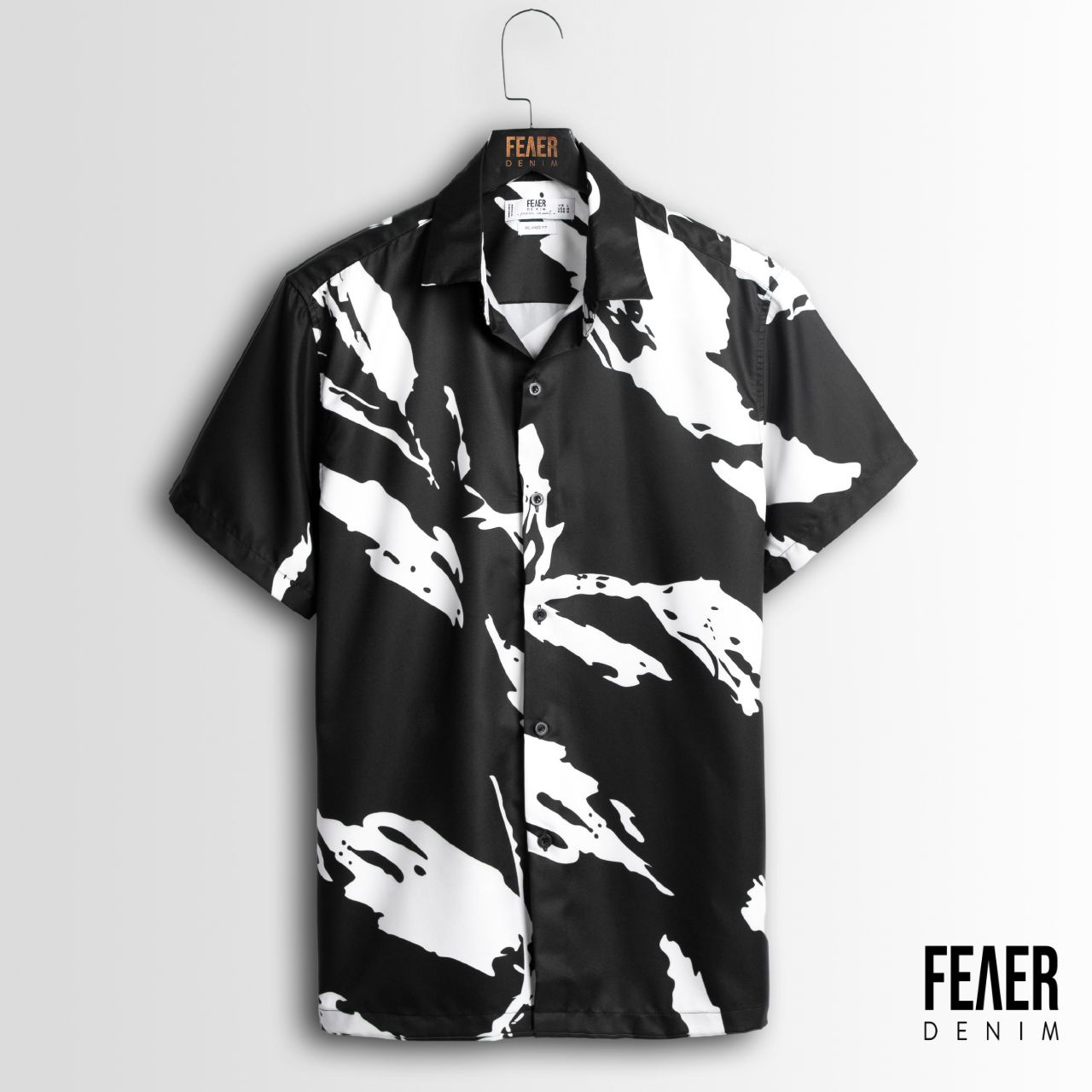 Áo sơ mi nam FEAER chất lụa họa tiết lá đen Boo Boo