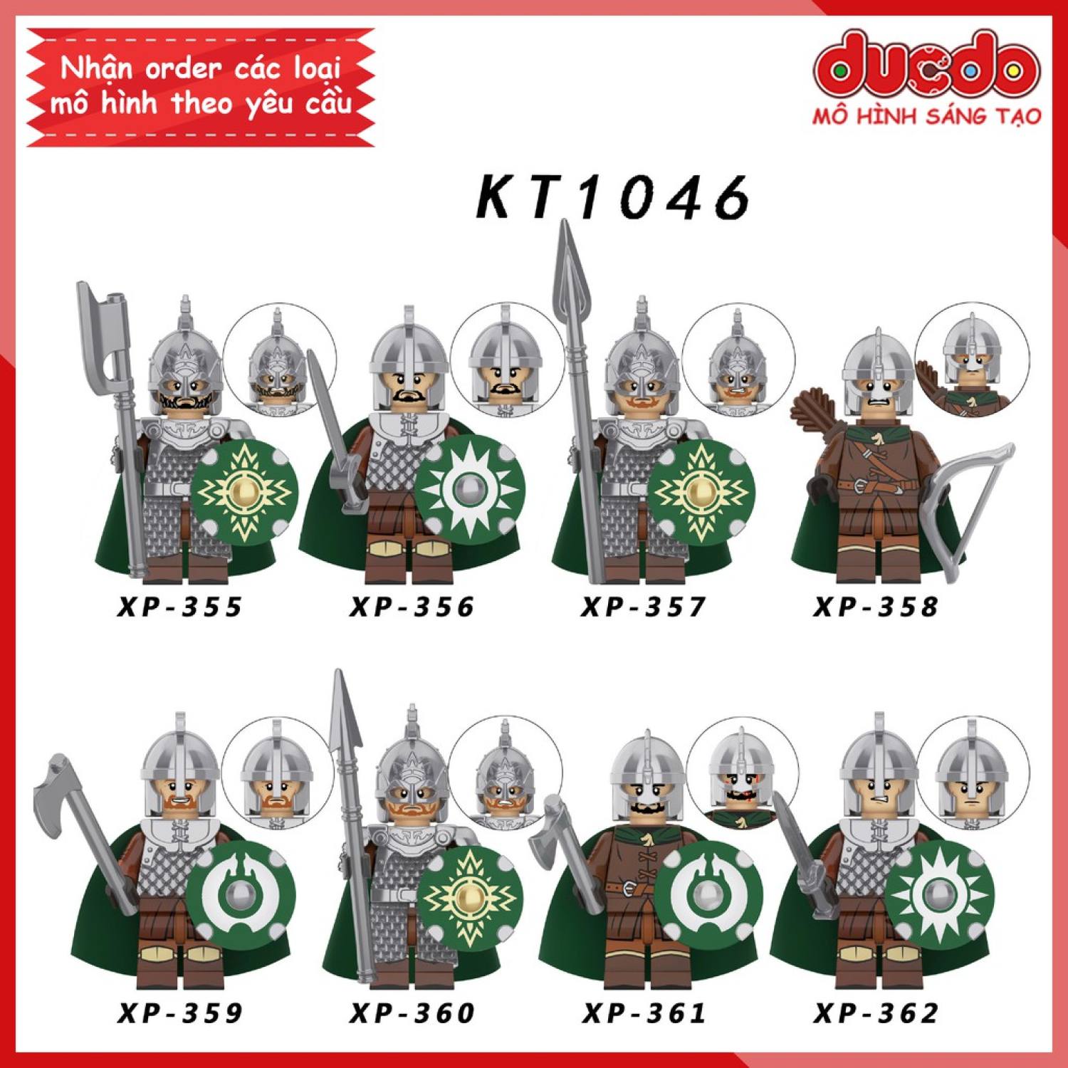 Combo 8 minifigures chiến binh rohan trong chúa tể những chiếc nhẫn - đồ chơi lắp ɡhép xếp hình mini koruit kt1046