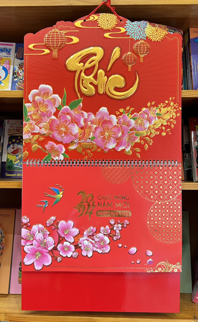 Lịch tết 2024 Lịch treo tường 12 tờ 30x40cm mỗi tháng là 1 tờ 12 tháng HỒNG PHÚC CÁT TƯỜNG