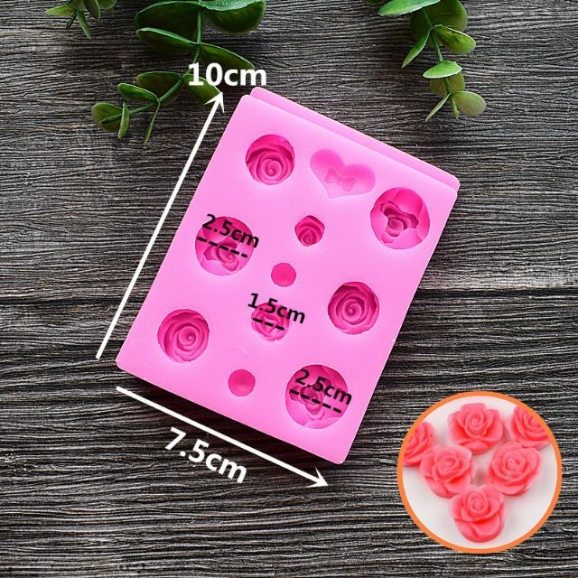 Khuôn Silicon 4D 8 Bông Hoa Hồng Nhỏ