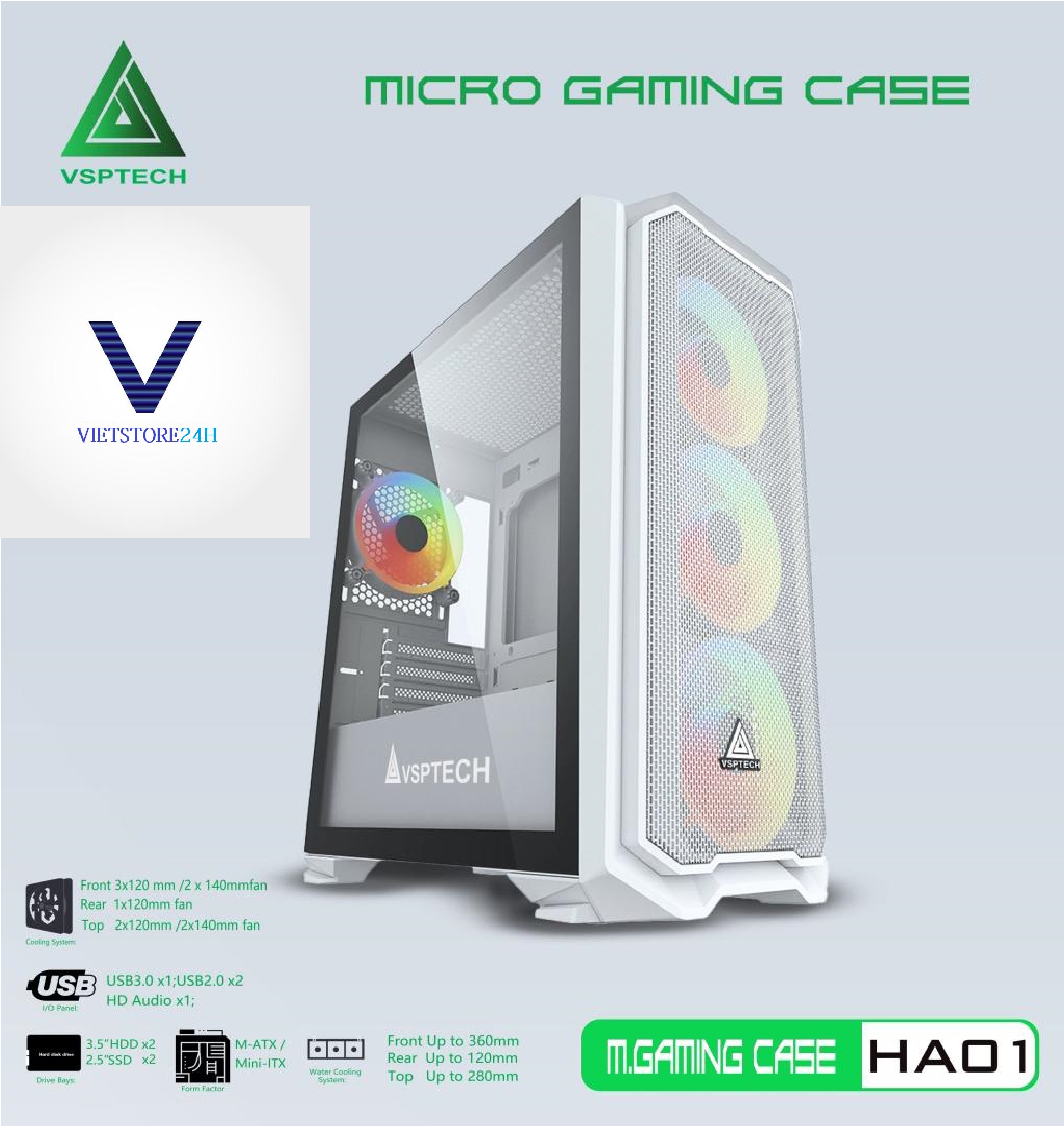Case Gaming VSP HA01 Mini Tower (Trắng)