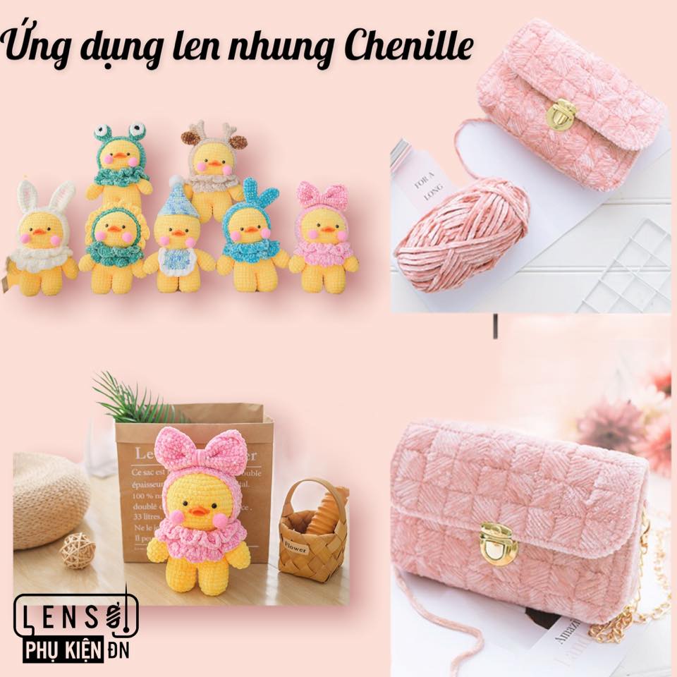 Len nhung Chenille mềm mịn nhẹ 100gr - Mã màu 01 - 21