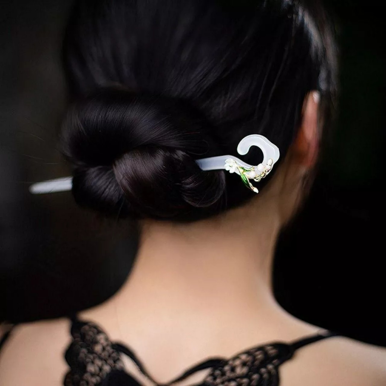 White Orchid antique hairpin